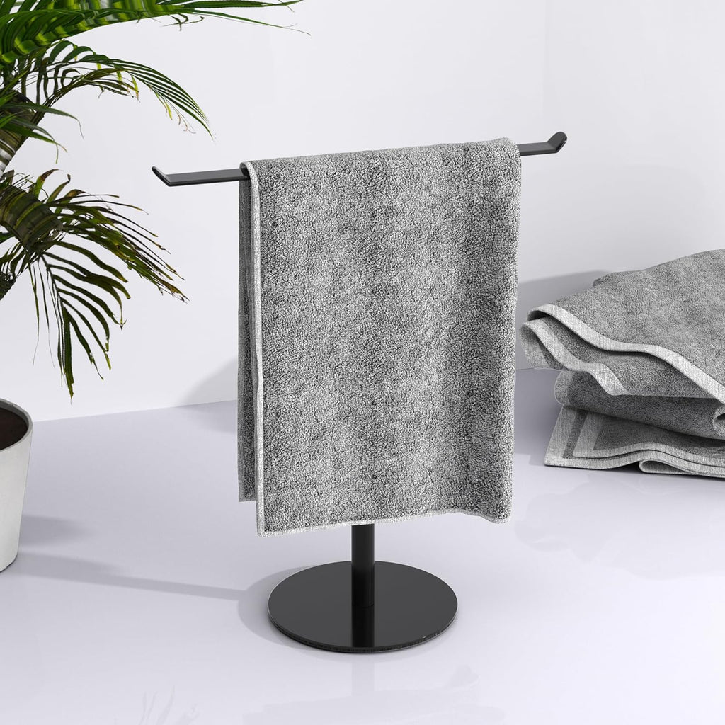 Black T-Shaped Hand Towel Holder Stand for Countertops, Stainless Steel