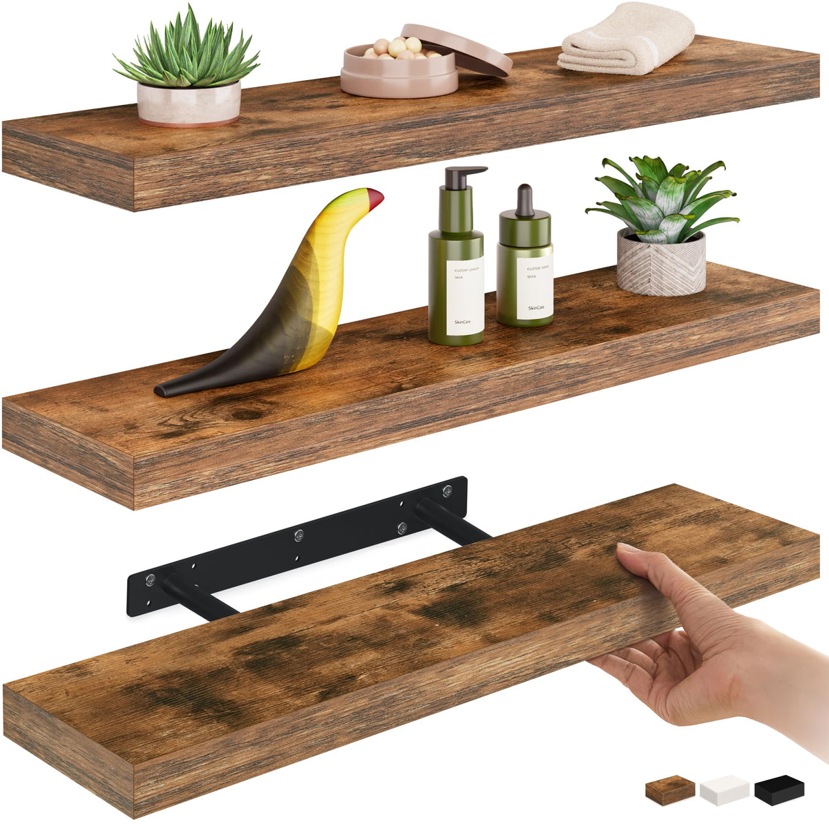 Ballucci Floating Shelves, 55" Wood Wall Shelf Set of 2, with Invisible Brackets for Bathroom, Living Room, Bedroom, Kitchen, Nursery, 6" Deep, White