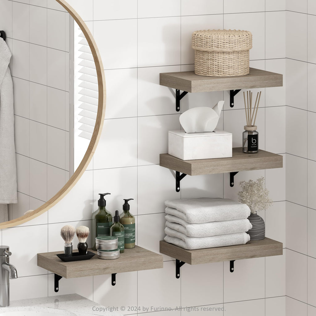 Furinno Tanna Floating Shelves for Wall Set of 2, 22-Inch Bathroom Wall Shelf, Wall Mounted Shelf, for Bathroom Organizers and Storage, Living Room, Natural