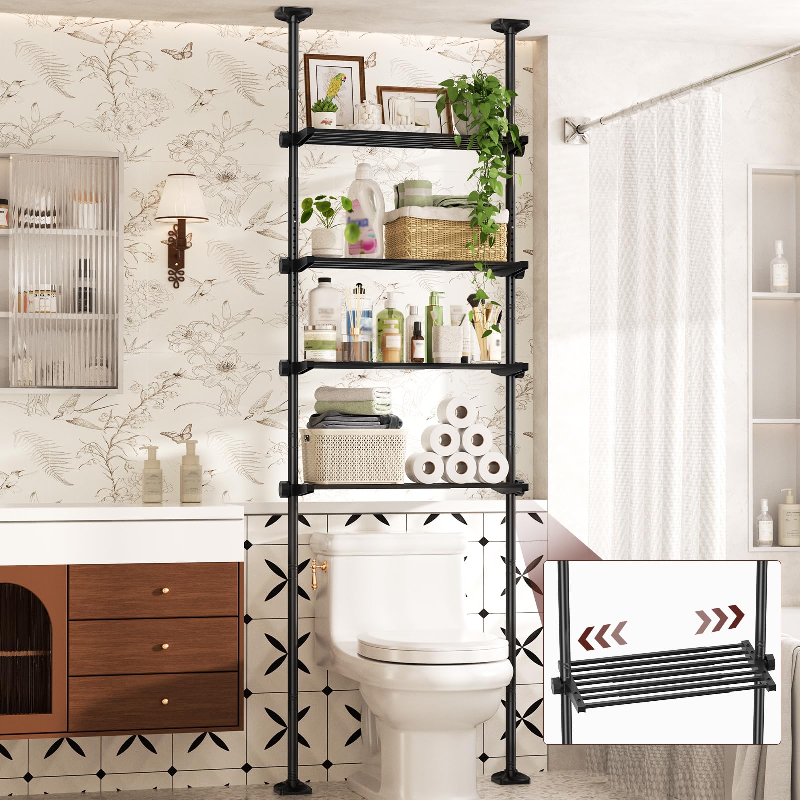 Goovilla Over The Toilet Storage Shelf, 64-124inch(H) 15-27inch(W), White