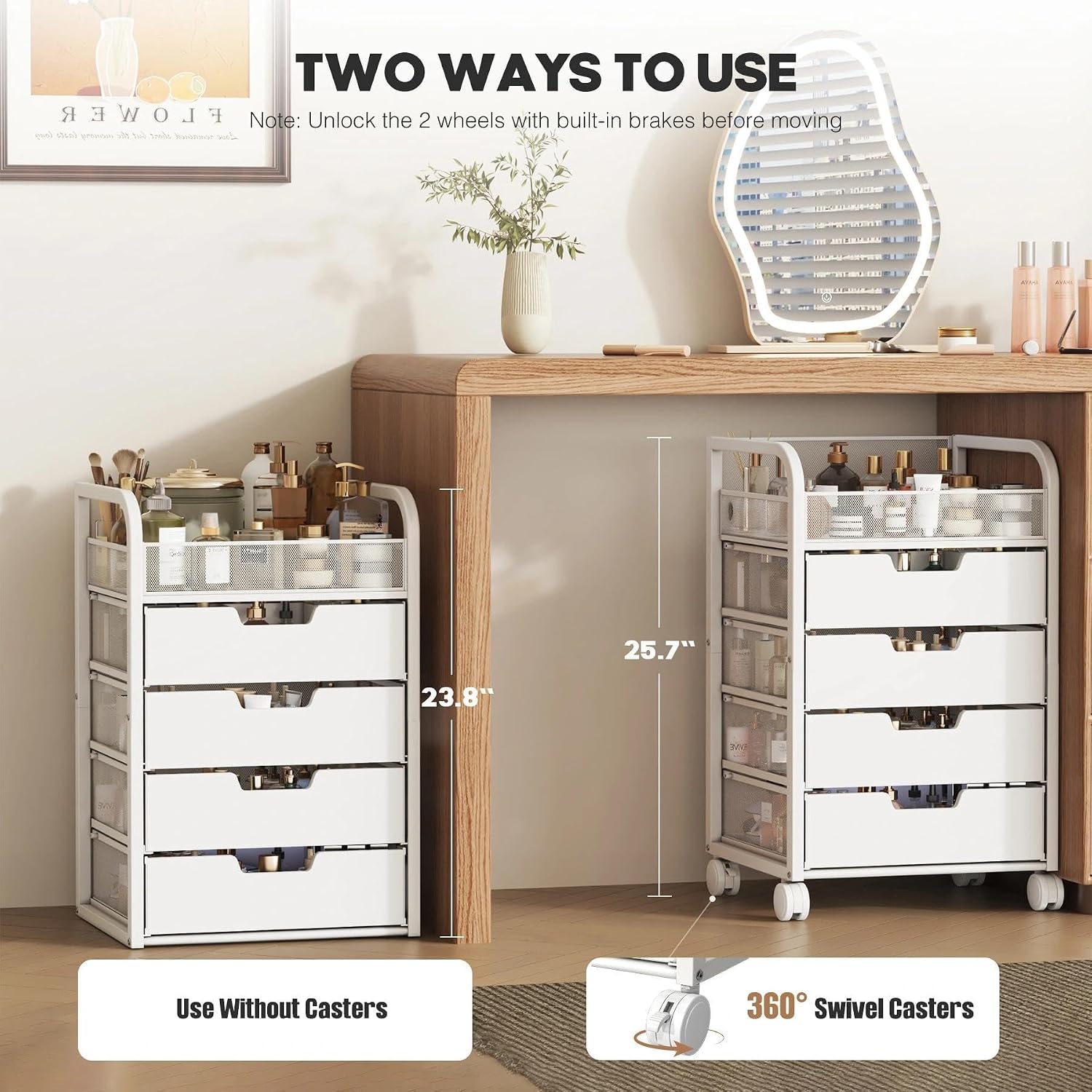Makeup Cart Organizer with 4 Drawers and Dividers