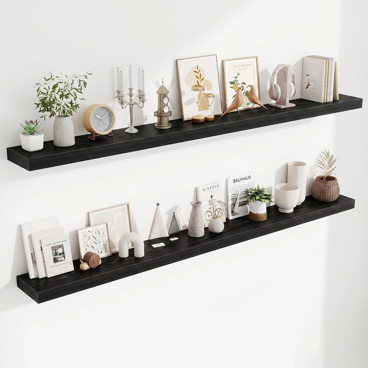 Fun Memories Floating Shelves Bathroom for Wall Mounted Shelves, 20 Inch Wood Shelf Set of 2, Home Storage & Display Decor, Walnut