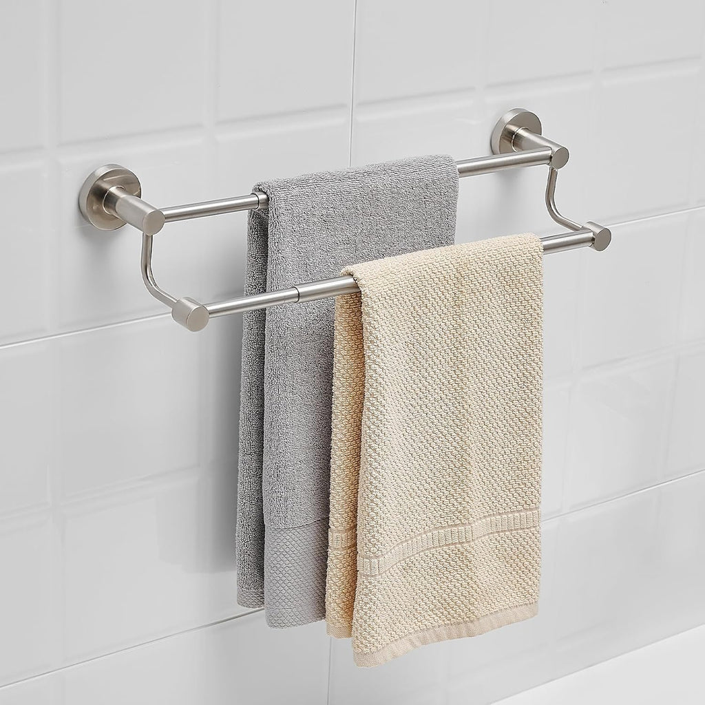 BESy Double Towel Bar Towel Rack for Bathroom Wall Mounted Brushed Nickel