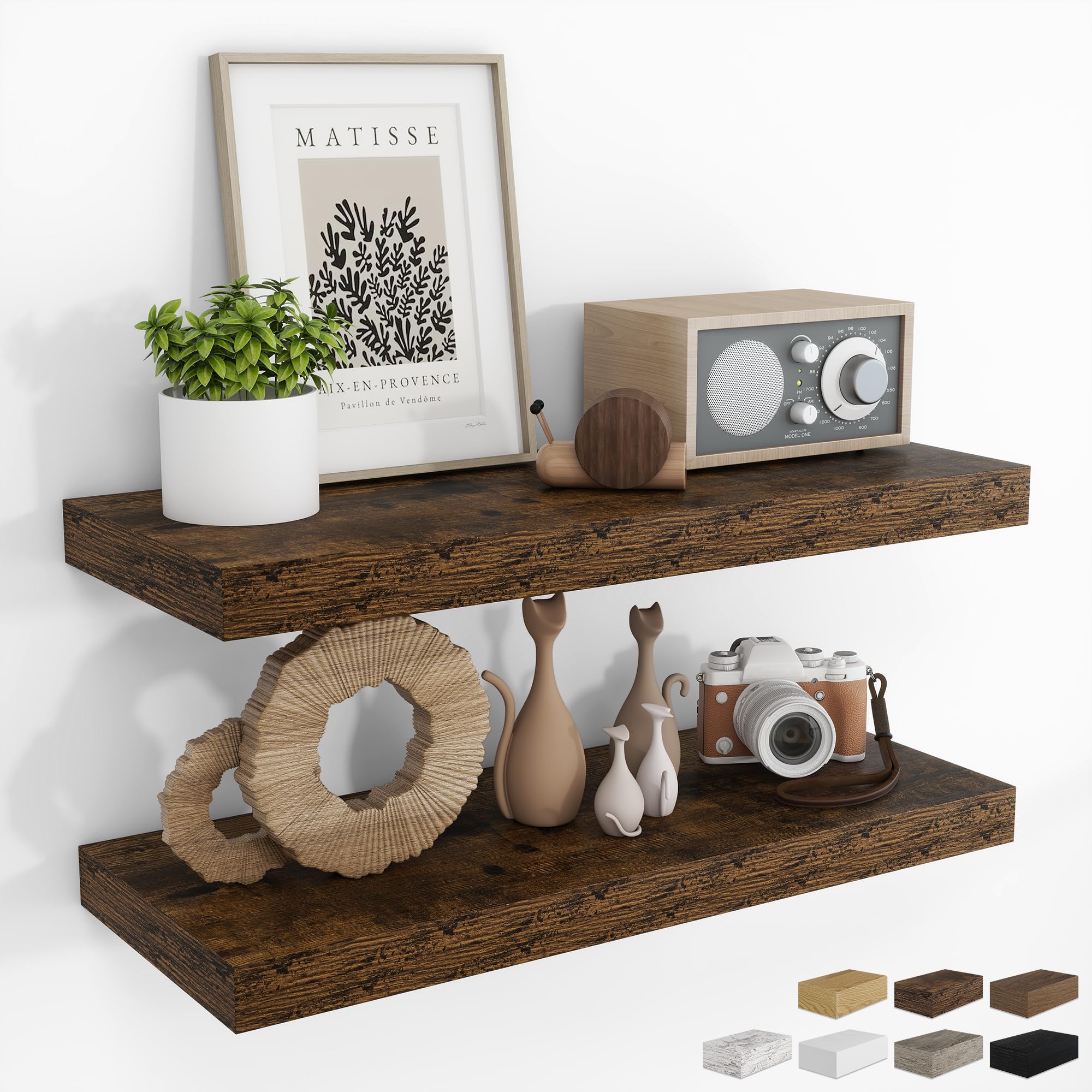 RICHFOCUS 28Inch Floating Shelves for Wall 2 Pack Shelves for Bedroom|Kitchen|Bathroom|Laundry Room Rustic Wood Wall Mounted Shelf with Invisible Brackets for Books|Storage|Decor, Oak
