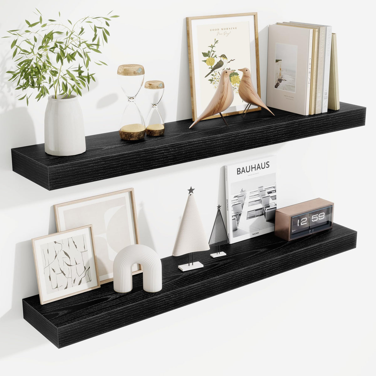 Fun Memories Floating Shelves Bathroom for Wall Mounted Shelves, 20 Inch Wood Shelf Set of 2, Home Storage & Display Decor, Walnut