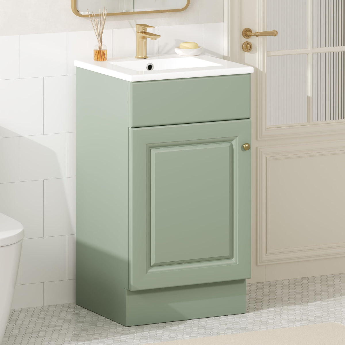 Virubi 20 in Small Bathroom Vanity with Sink, Soft Closing Door,Tilt-Out Drawer and Adjustable Shelf,Solid Wood Frame Modern Single Bathroom Sink Cabinet with Storage, Freestanding, Natural Wood