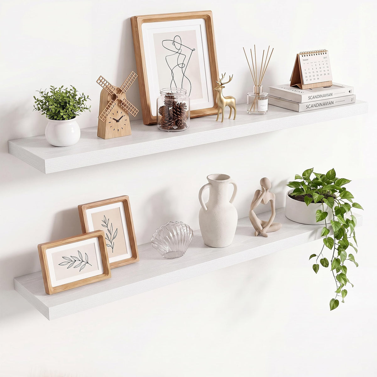36in Floating Shelves for wall Set of 2, Black Wall Mounted Shelf 9.3in Deep for Wall Decor, Hanging Shelf 1.5in Thick for Living Room, Bedroom, Bathroom, Kitchen, Office