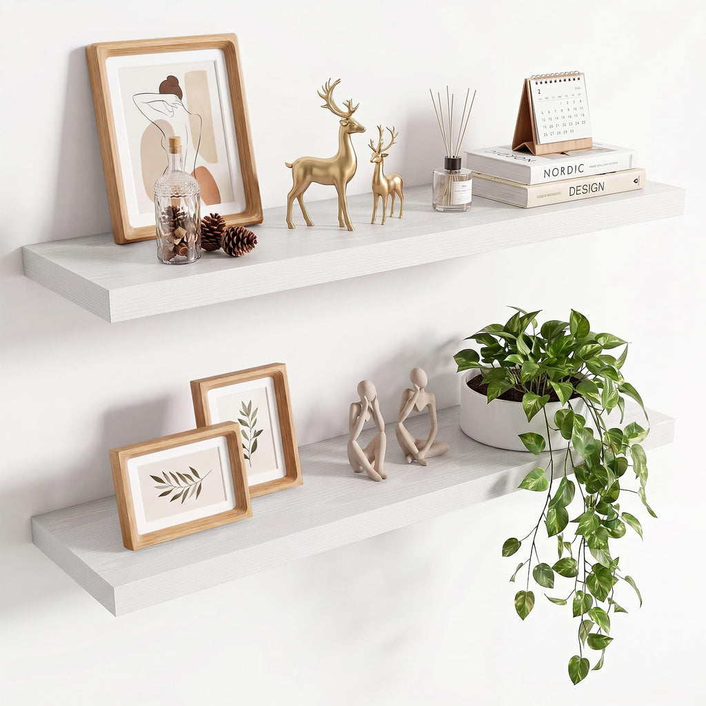 36in Floating Shelves for wall Set of 2, Black Wall Mounted Shelf 9.3in Deep for Wall Decor, Hanging Shelf 1.5in Thick for Living Room, Bedroom, Bathroom, Kitchen, Office