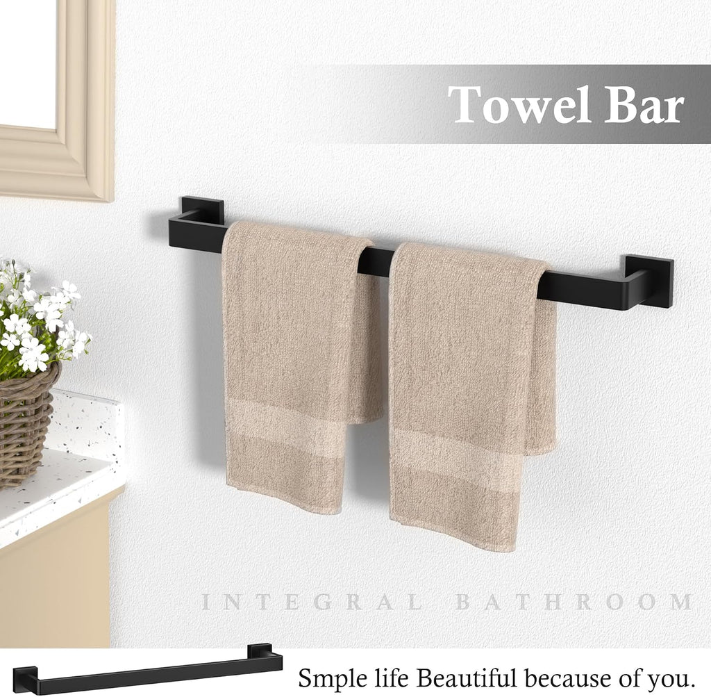 10-Pieces Matte Black Bathroom Accessories Set 23.6 Inch Towel Bar Set.