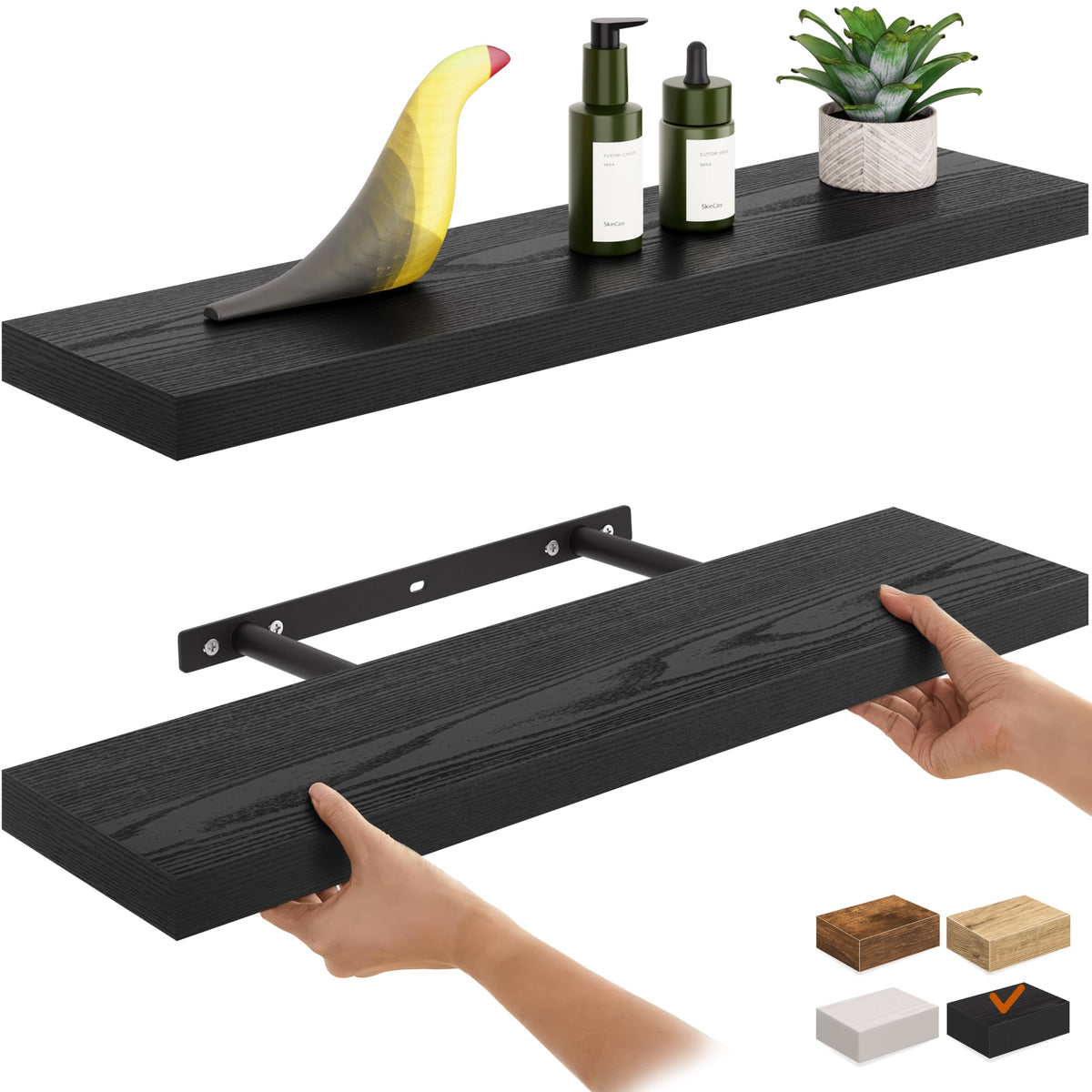 Ballucci Floating Shelf, 36" Hanging Shelf with Invisible Brackets, Wooden Floating Shelves for Walls, Book Shelf, Wall Shelves for Home Office, Bathroom, Living Room, 6 inch Deep, Gray