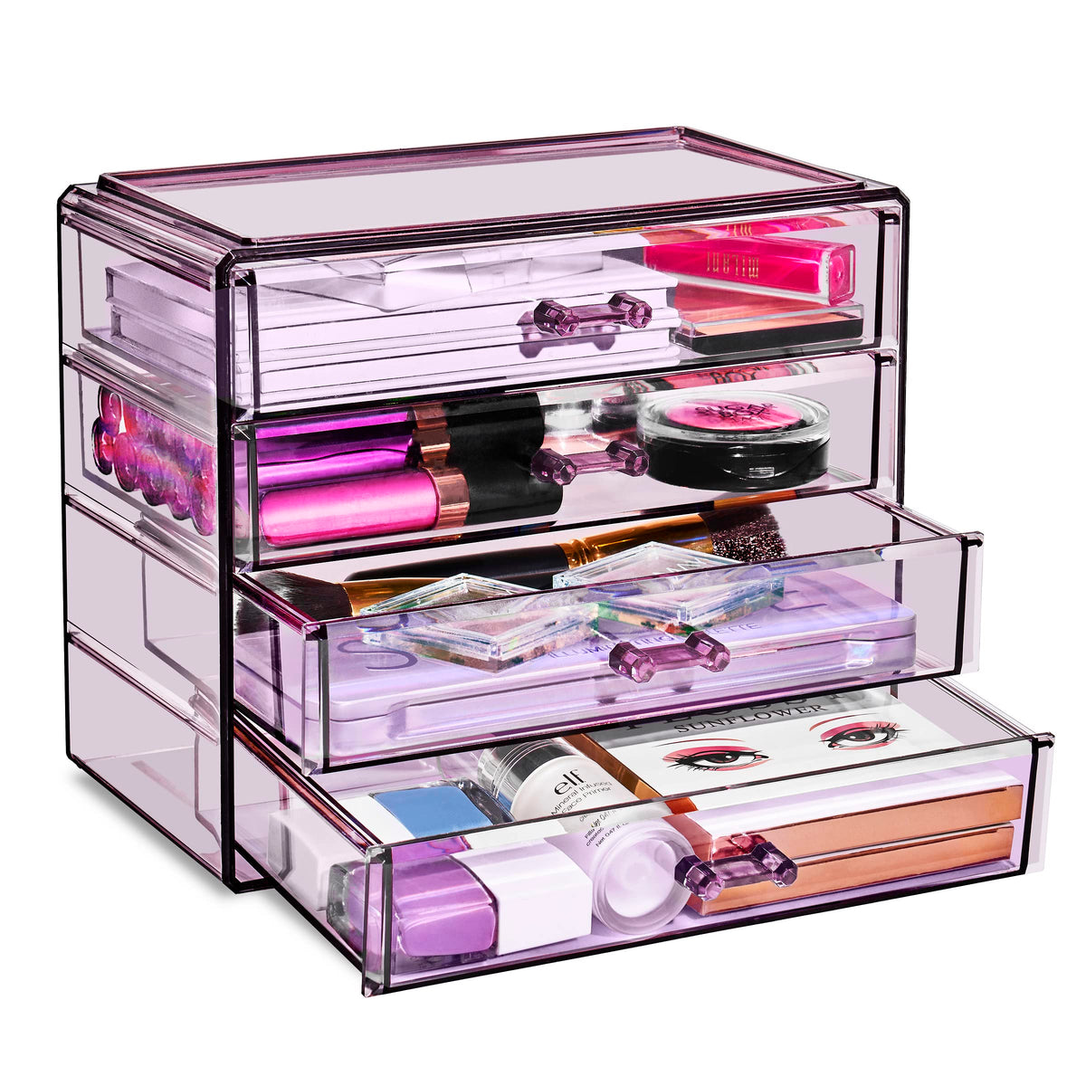 Sorbus Wide 4-Drawer Makeup Organizer Set for Vanity & Countertop (Clear)