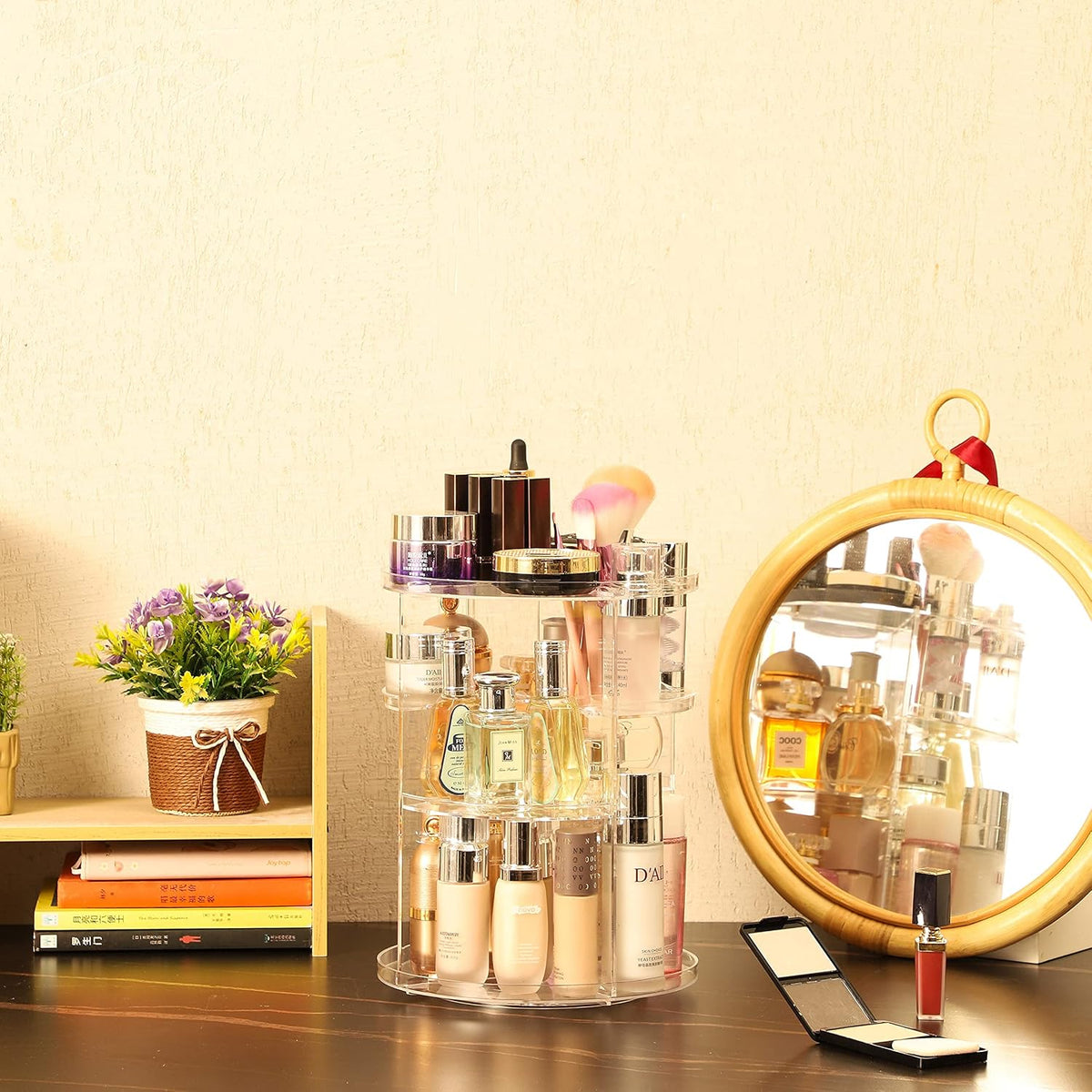 Clear Rotating Makeup Organizer for Vanity,Adjustable Skincare Organizer Countertop,Cosmetic Display Cases for Beauty,Skin Care,Spinning Makeup Stand,Make up Storage Organizer and Perfume organizer