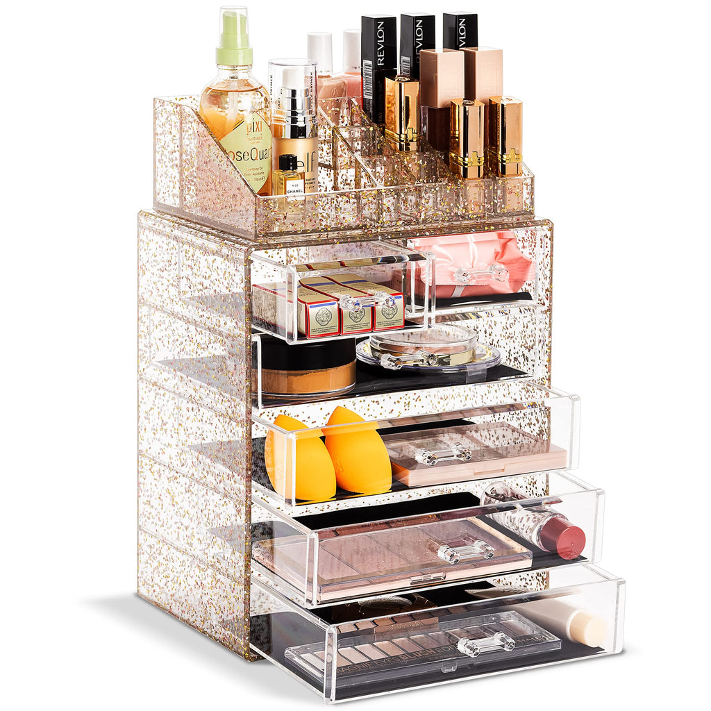 Sorbus Makeup Organizer, 6-Drawer Acrylic 2-Piece Set (Bronze Glow)
