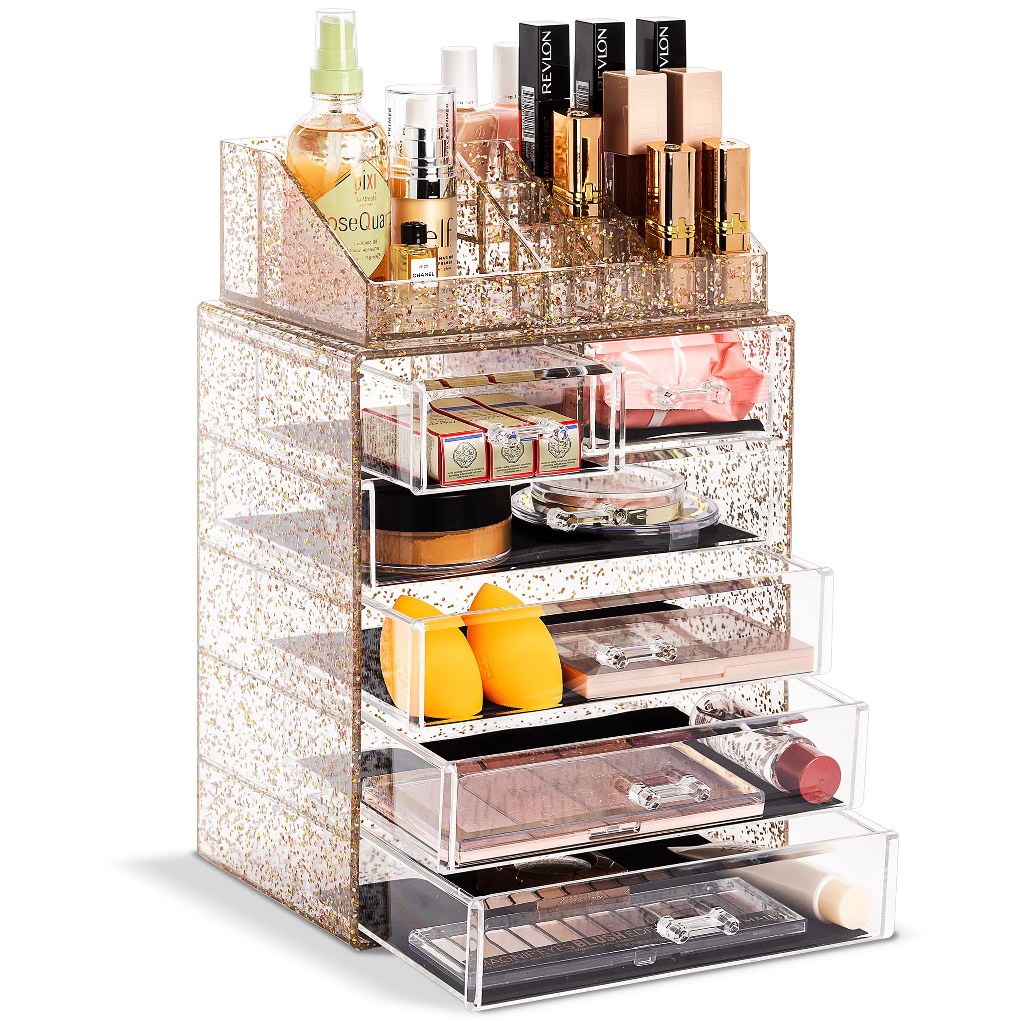 Sorbus Makeup Organizer, 6-Drawer Acrylic 2-Piece Set (Bronze Glow)