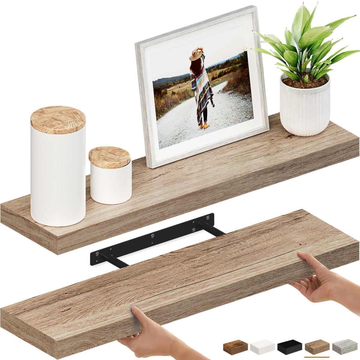 Ballucci Floating Shelves, 55" Wood Wall Shelf Set of 2, with Invisible Brackets for Bathroom, Living Room, Bedroom, Kitchen, Nursery, 6" Deep, White