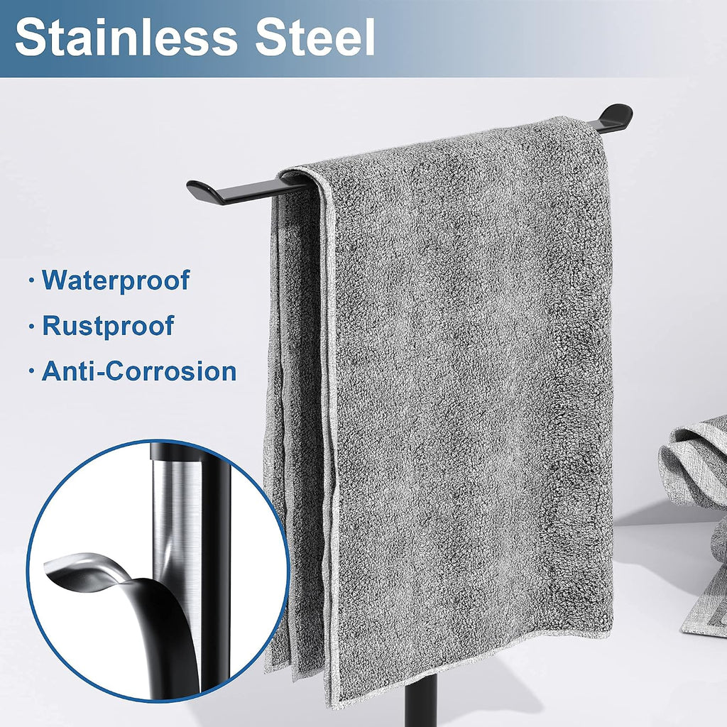 Black T-Shaped Hand Towel Holder Stand for Countertops, Stainless Steel