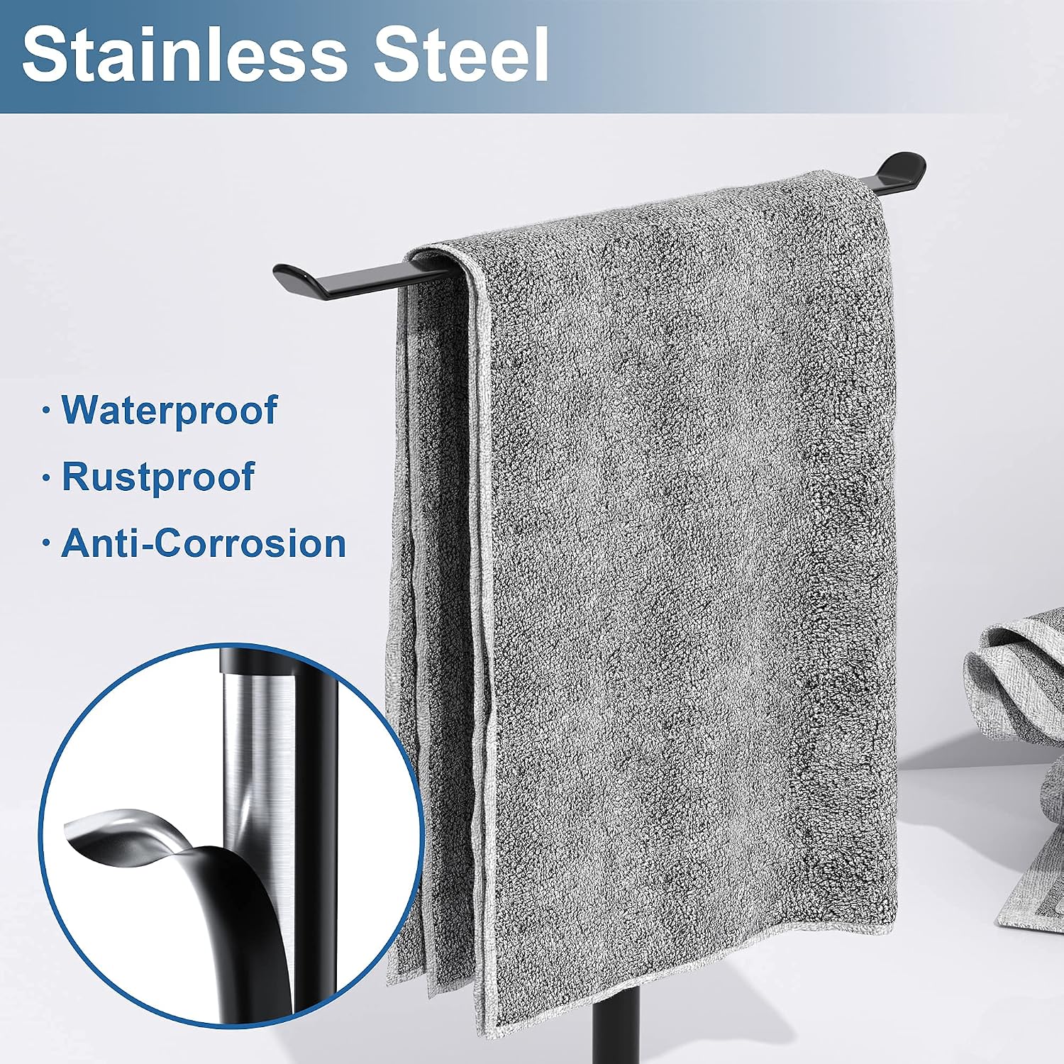 Black T-Shaped Hand Towel Holder Stand for Countertops, Stainless Steel
