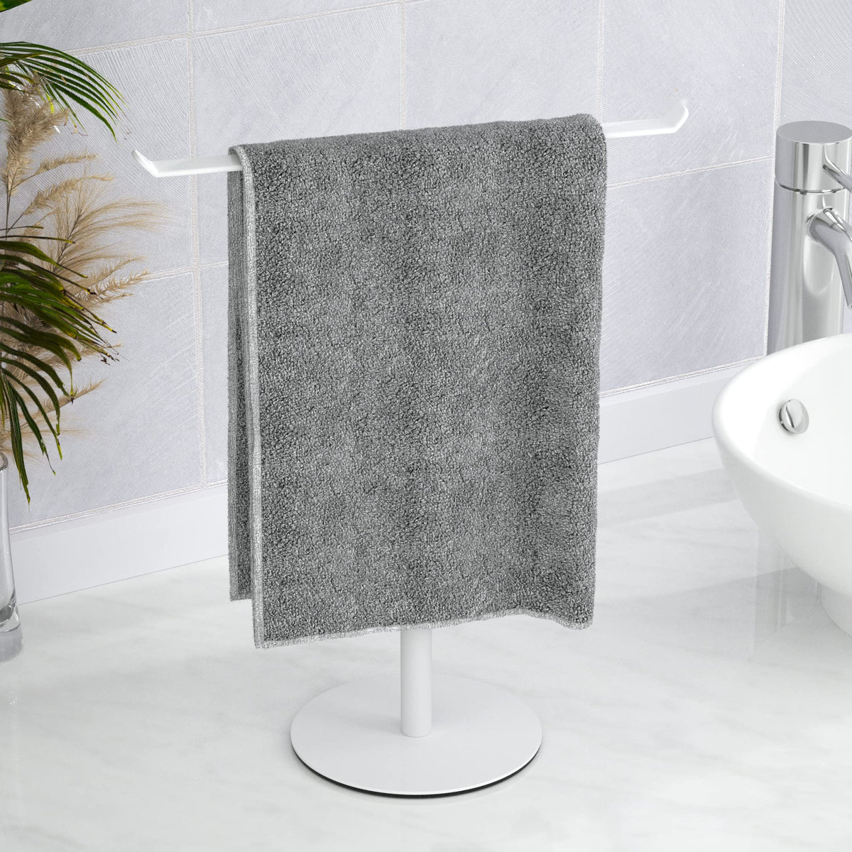Black T-Shaped Hand Towel Holder Stand for Countertops, Stainless Steel