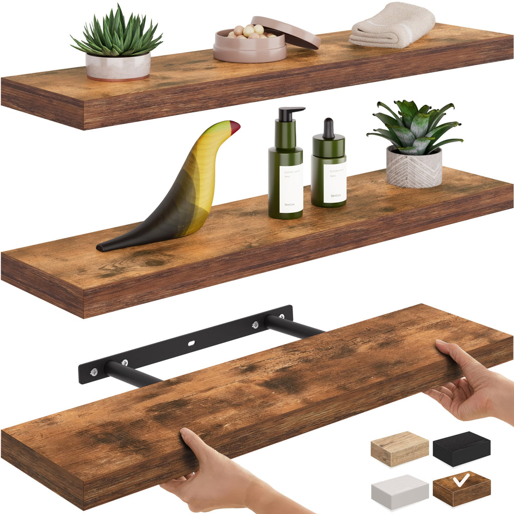Ballucci Floating Shelves, 55" Wood Wall Shelf Set of 2, with Invisible Brackets for Bathroom, Living Room, Bedroom, Kitchen, Nursery, 6" Deep, White