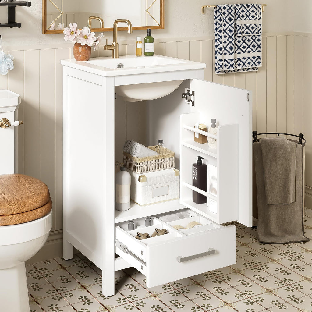 Virubi 20 in Small Bathroom Vanity with Sink, Soft Closing Door,Tilt-Out Drawer and Adjustable Shelf,Solid Wood Frame Modern Single Bathroom Sink Cabinet with Storage, Freestanding, Natural Wood