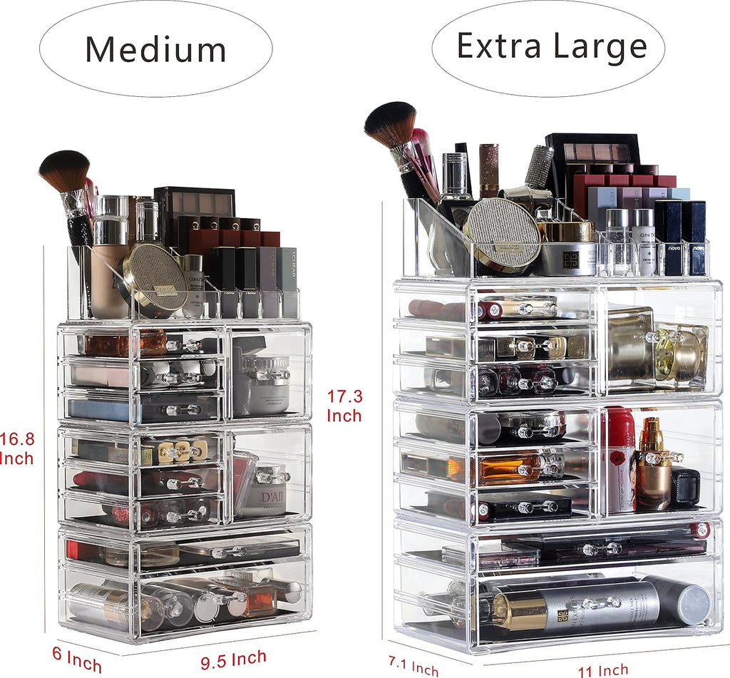 Cq Acrylic 4 Pack Clear Makeup Storage, Stackable 10 Drawer Organizer for Vanity, Jewelry, Hair Clip, Beauty & Skincare Products