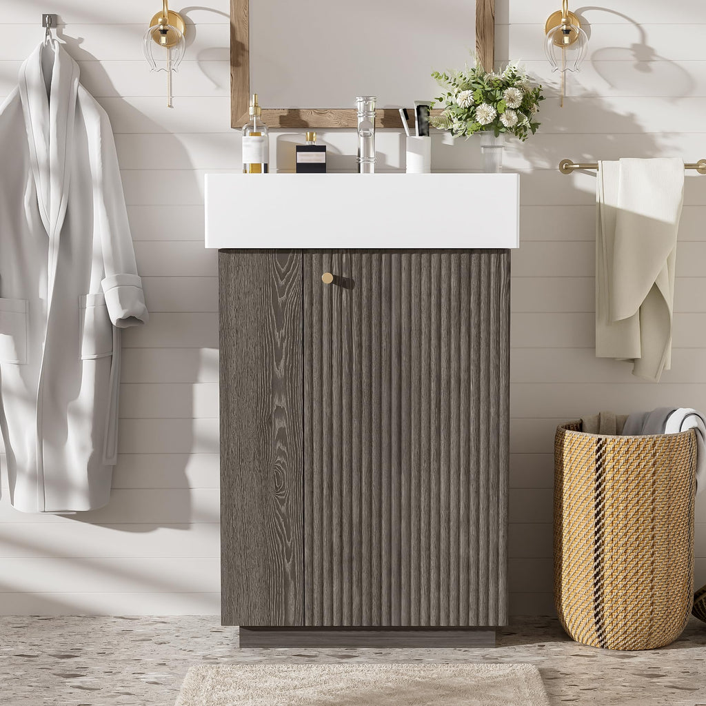 Virubi 20 in Small Bathroom Vanity with Sink, Soft Closing Door,Tilt-Out Drawer and Adjustable Shelf,Solid Wood Frame Modern Single Bathroom Sink Cabinet with Storage, Freestanding, Natural Wood