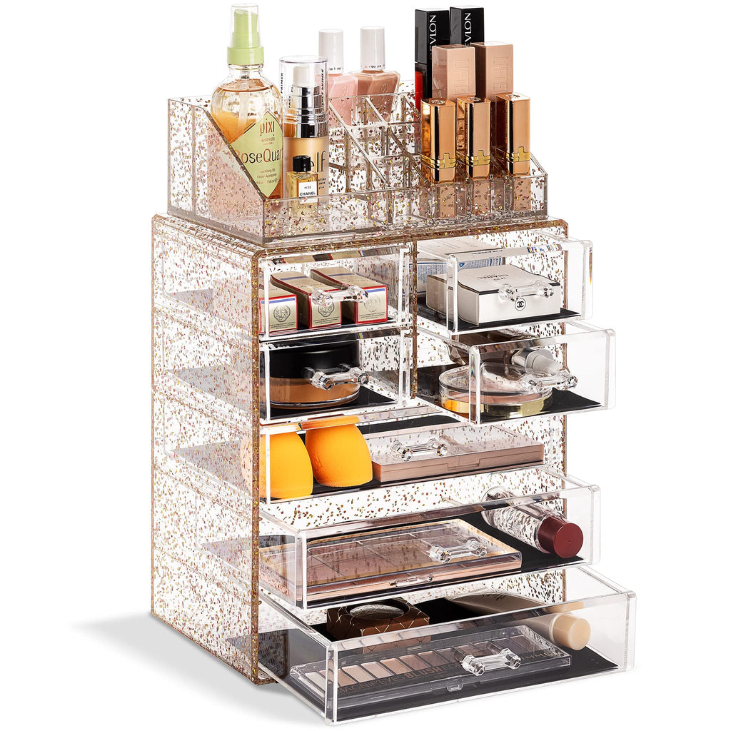 Sorbus Makeup Organizer, 6-Drawer Acrylic 2-Piece Set (Bronze Glow)