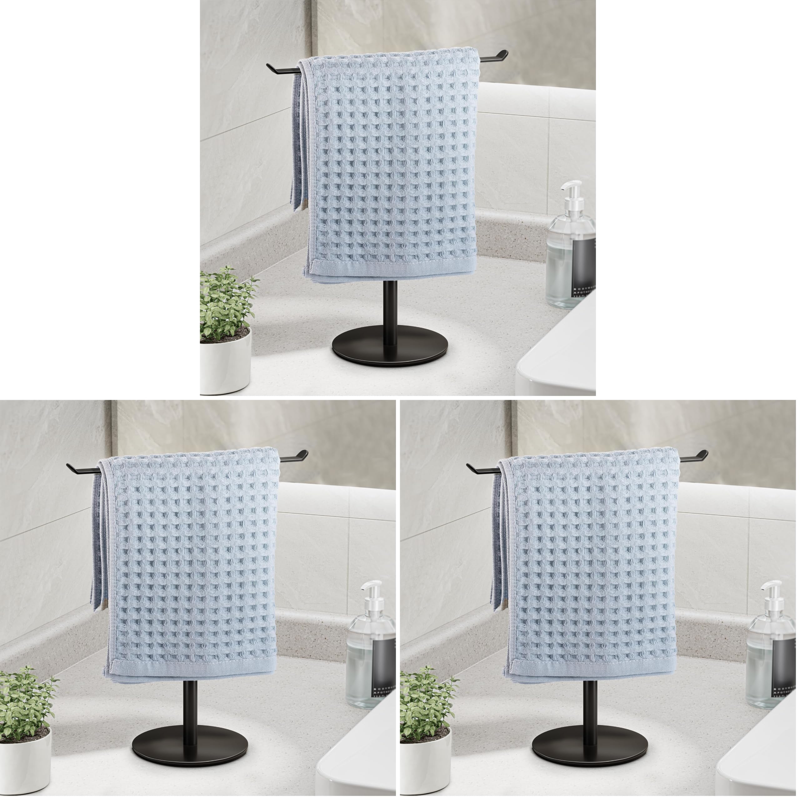 Black T-Shaped Hand Towel Holder Stand for Countertops, Stainless Steel