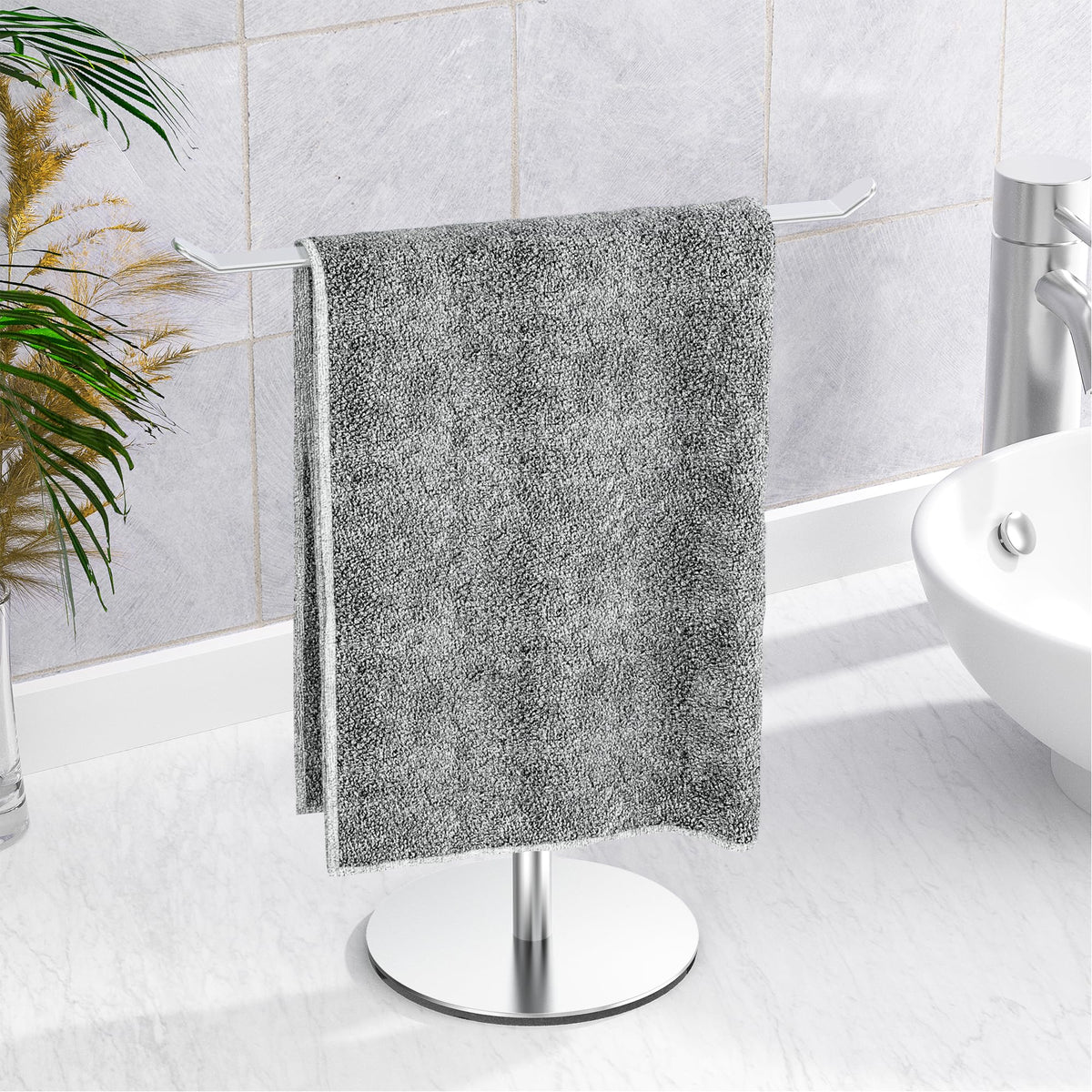 Black T-Shaped Hand Towel Holder Stand for Countertops, Stainless Steel
