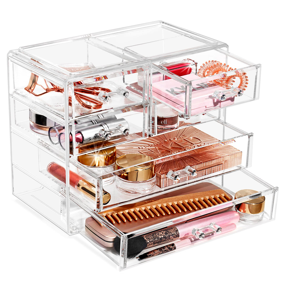 Sorbus Large Clear Makeup Organizer - Detachable 3-Piece Jewelry & Make Up Organizers and Storage Set - Spacious Cosmetic Display Tower - Makeup Organizer for Vanity, Bathroom, Dresser & Countertop