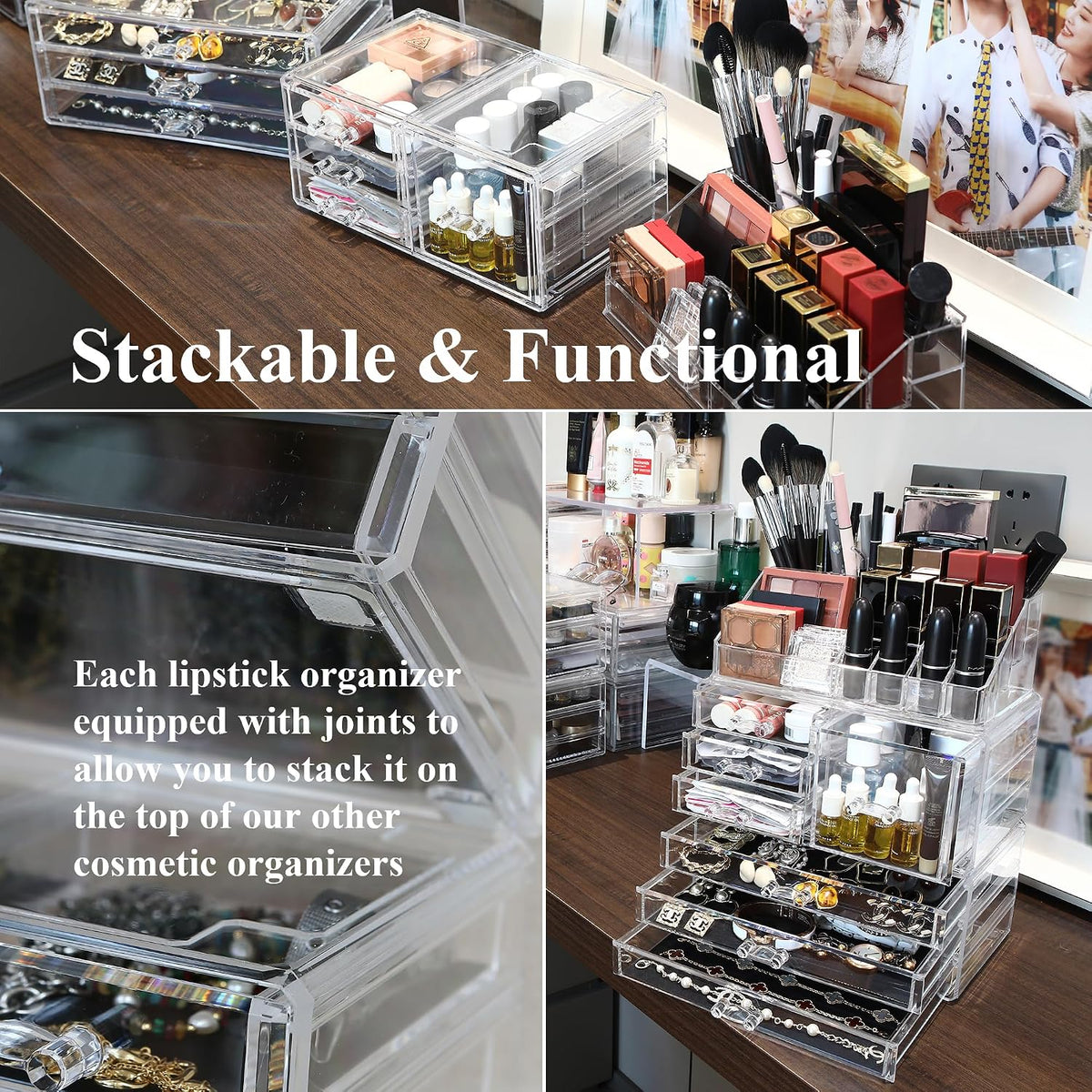 Sea Team Stackable Clear Acrylic 16-Slot Lipstick Organizer for Vanity