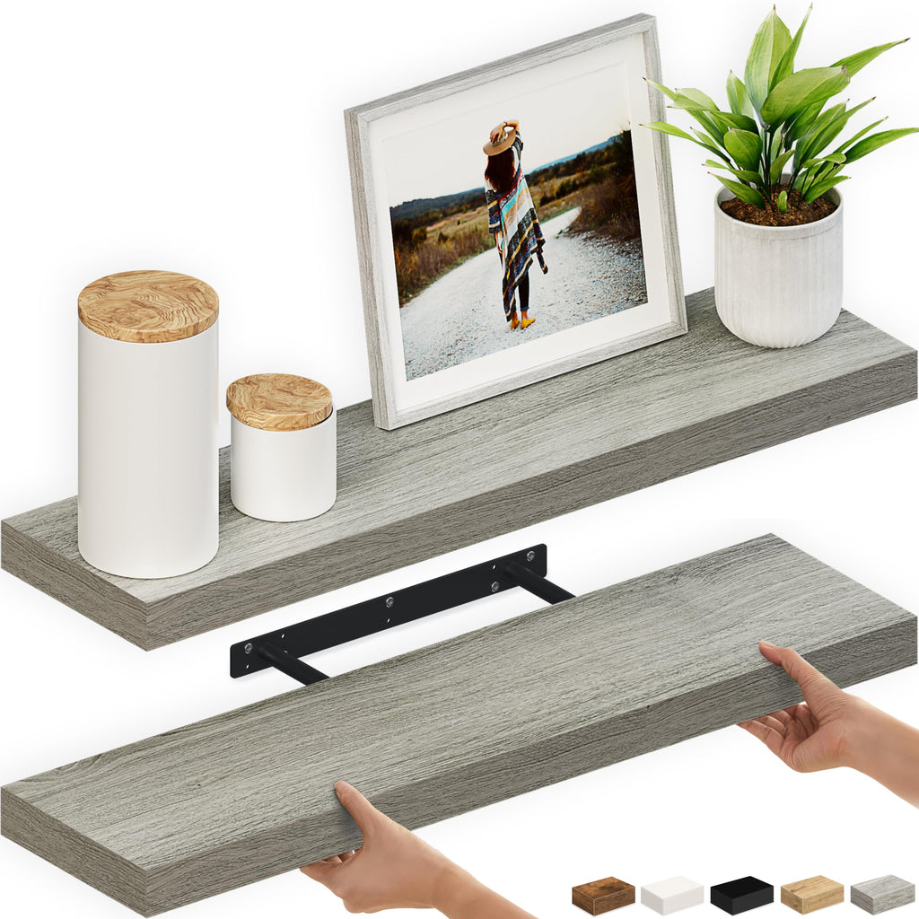 Ballucci Floating Shelves, 55" Wood Wall Shelf Set of 2, with Invisible Brackets for Bathroom, Living Room, Bedroom, Kitchen, Nursery, 6" Deep, White