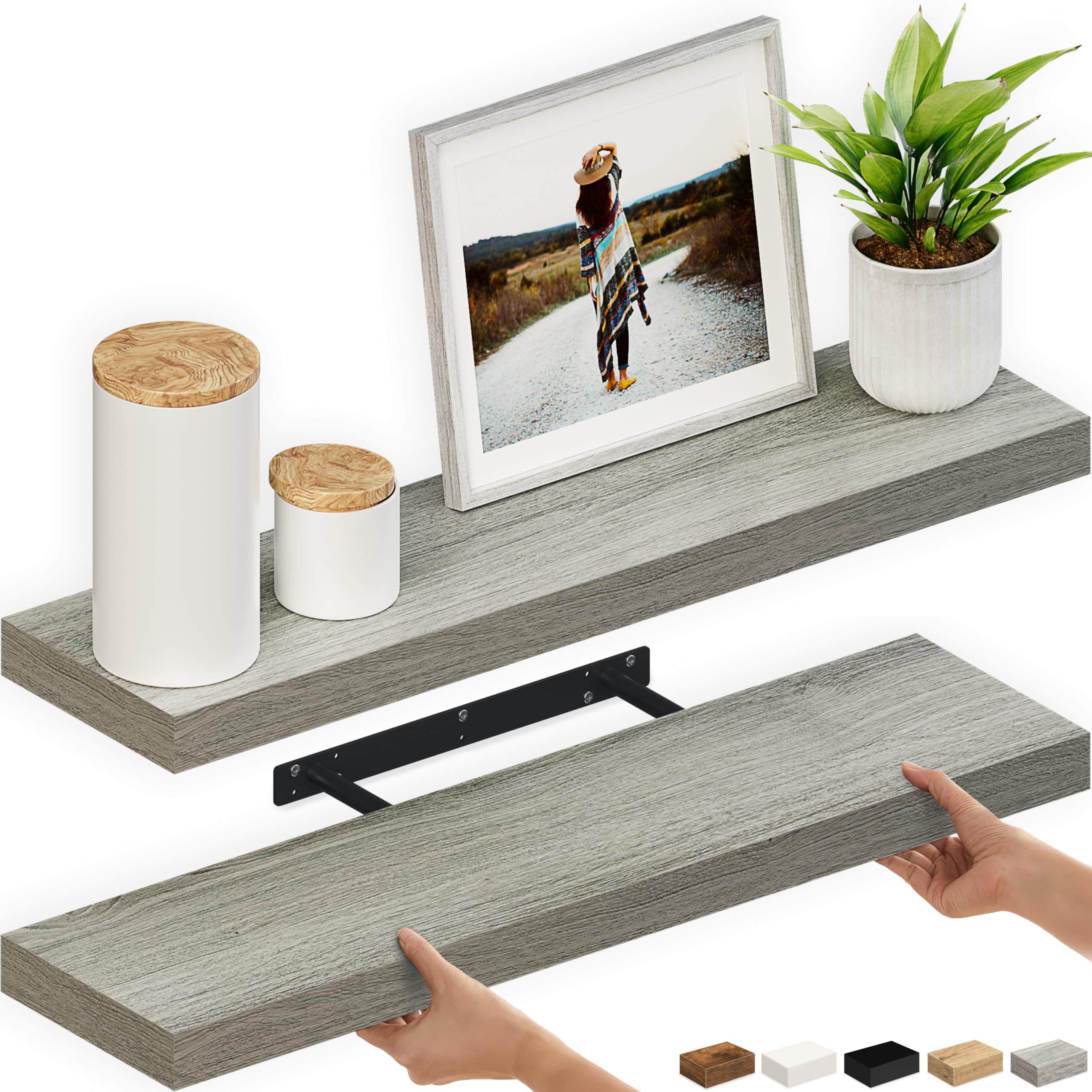 Ballucci Floating Shelves, 55" Wood Wall Shelf Set of 2, with Invisible Brackets for Bathroom, Living Room, Bedroom, Kitchen, Nursery, 6" Deep, White